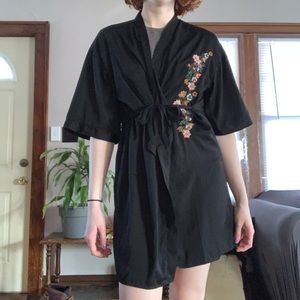 black flower tie robe